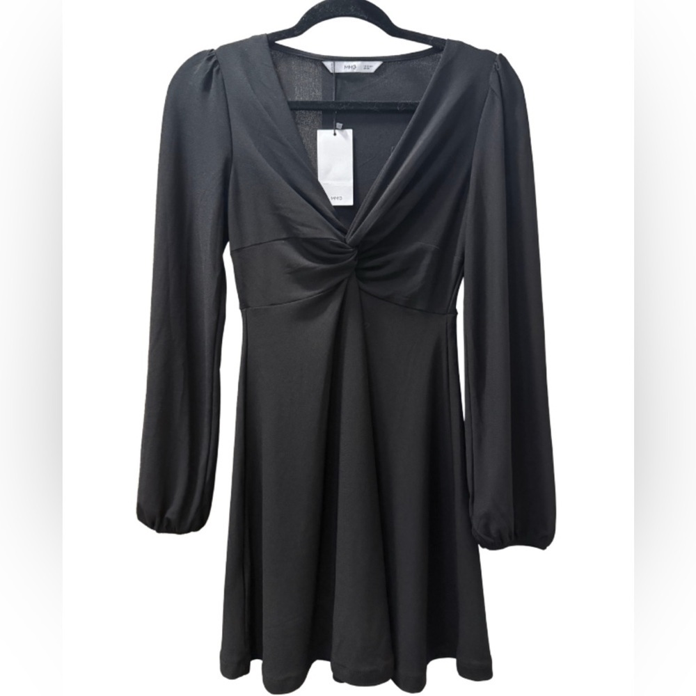 MANGO NEW Black Dress With Knot Detail Size Small - Picture 3 of 7
